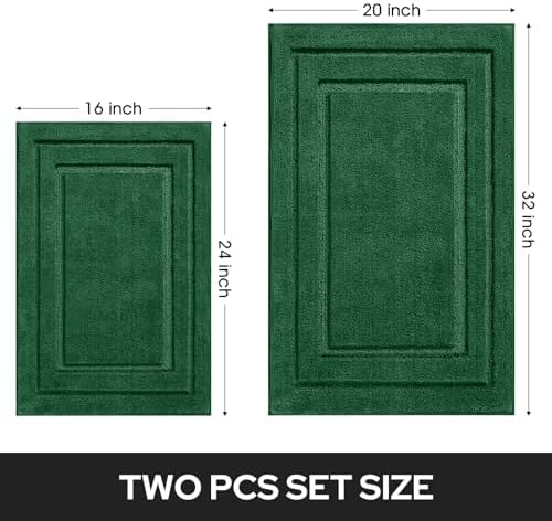 HOMEIDEAS Bathroom Rugs Sets 2 Piece, Non Slip Bath Mat Dark Green