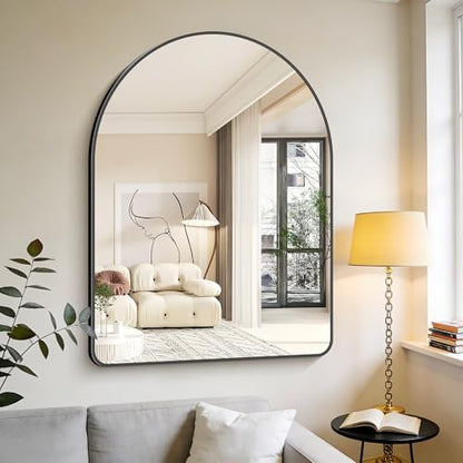 GLASHOM Arched Bathroom Mirror, 36"x48" Black Arched Mirror for Bathroom, Wall Mounted Mirror, Black Vanity Wall Mirror w/Metal Frame for Bedroom, Entryway, Living Room, Vertically Hanging
