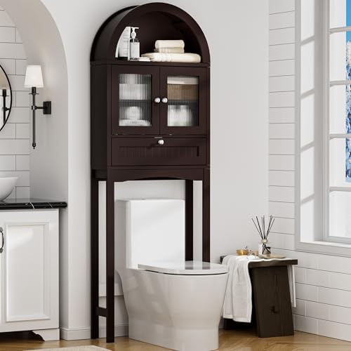 Spurgehom Over The Toilet Storage Cabinet with Glass Door (Coffee)