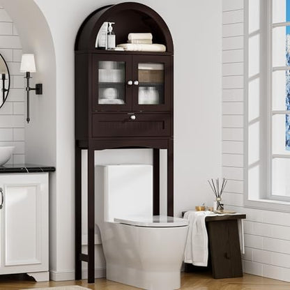 Spurgehom Over The Toilet Storage Cabinet with Glass Door (Coffee)