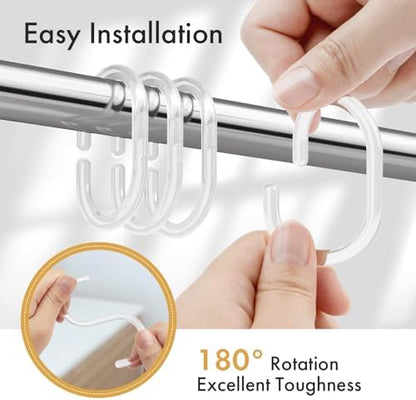 Amazer Plastic Shower Curtain Hooks, Shower Curtain Rings, C Shaped Shower Hooks for Shower Curtain, Clear Shower Curtain Hooks for Bathroom, 36 Pcs