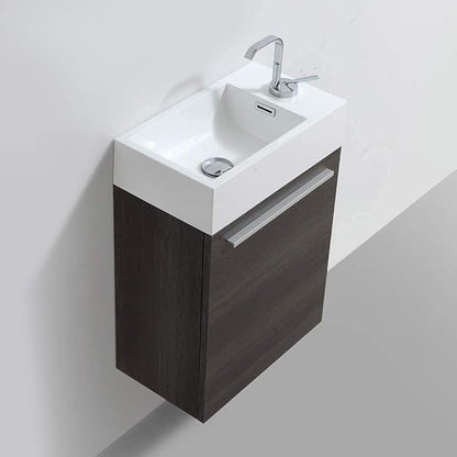 Blossom 18-Inch Floating Bathroom Vanity with Acrylic Sink and Mirror, All-Wood Construction, Space-Saving Wall Mounted Vanity for Compact Bathrooms, Modern Design Bathroom Sink Cabinet, Dark Oak