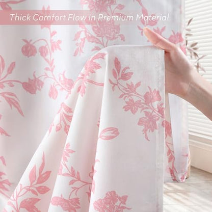 Pink Floral Shower Curtain,Vintage Cotton Cottagecore Shower Curtains for Bathroom, 72" W x 84" L