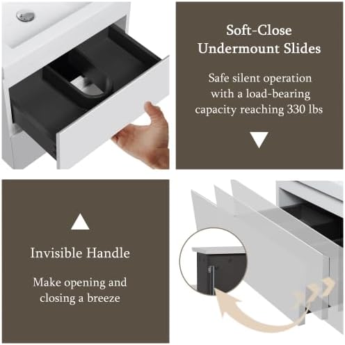 KEIKI 30'' Wall-Mounted Bathroom Vanity with Sink - Floating Design, 2 Soft-Close Drawers & Resin Basin, Space-Saving for Small Bathrooms, Glossy White