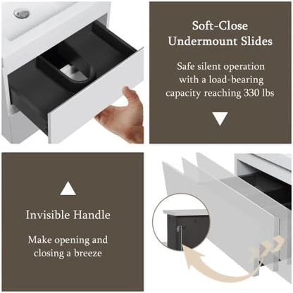 KEIKI 30'' Wall-Mounted Bathroom Vanity with Sink - Floating Design, 2 Soft-Close Drawers & Resin Basin, Space-Saving for Small Bathrooms, Glossy White