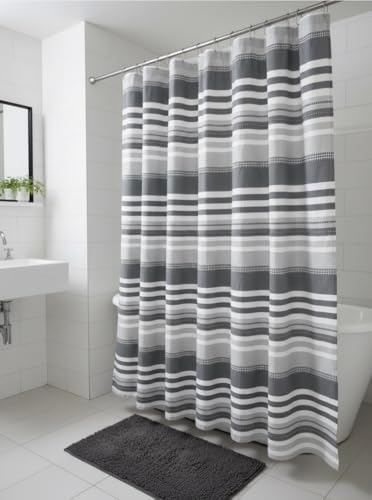 Serafina Home Charcoal Grey & White Modern Cotton Fabric Shower Curtain,