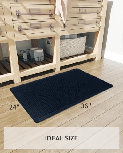 tchdio Waffle Bath Mat Rug, Super Absorbent Non Slip Bath Mats Ultra Soft Bathmat Machine Washable Bathroom Rugs with Tassels, Bath Rugs for Bathroom Floor Beside Tub, 24" x 36", Navy Blue