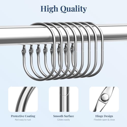 Bathway Chrome Shower Curtain Rings - 12 Pcs Anti-Drop, Rust Proof Metal Shower Hooks for Curtain Rod