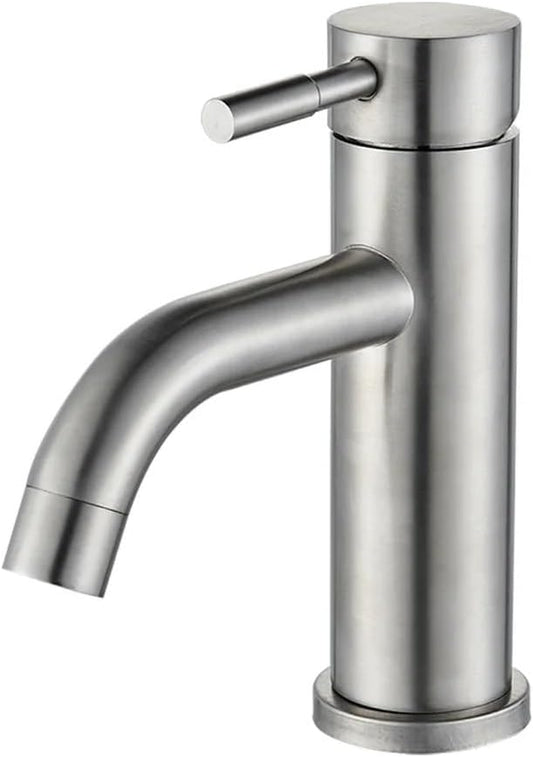 Faucet Matte Black Bathroom Basin Faucet Deck Mounted Short Hot and Cold Water Mixer Tap Crane for Vessel Sink(Brushed Nickle) Faucet
