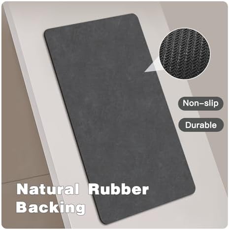 TYUU Thin Bath Mat Runner, Long Bathroom Rugs Non Slip, 24x60 Dark Grey