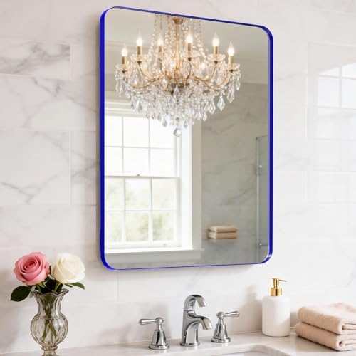 24" x 28" Blue Bathroom Mirror for Over Sink,Aluminum Frame