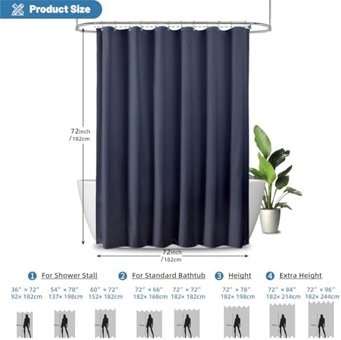 1 Pack Water-Repellent Fabric Shower Curtain Liner, 72x72 Blue