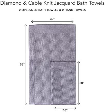 Texere 100% Organic Cotton Jacquard 650 GSM Premium Bath Towel Sets - Extra Absorbent Quick Dry Bathroom Set (Cable, Granite, 2 Bath & 2 Hand Towels)