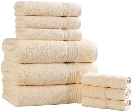 SUPERIOR Egyptian Cotton 9-Piece Towel Set, Assorted Towels for Home Bathroom, Guest Bath Decor Essentials, Includes 3 Bath, 3 Hand, 3 Face Towels/Washcloths, Quick Dry, Absorbent - Canary
