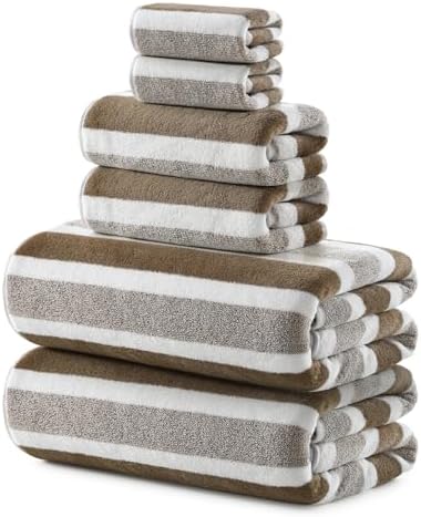 REDKISS 6-Piece Microfiber Bath Towel Set, Ultra Soft, Highly Absorbent & Quick Dry, 35x70 Inch Oversized, Brown Towels for Bathroom, Spa, Gym, 2 Bath 2 Hand 2 Washcloths