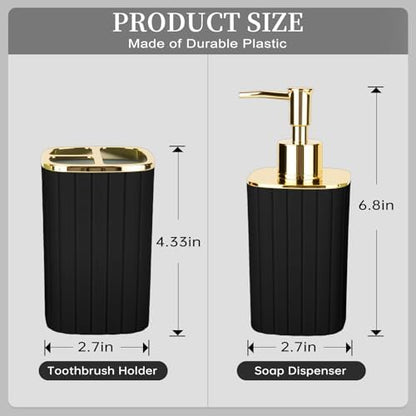 Black and Gold Bathroom Accessories, Soap Dispenser and Toothbrush Holder