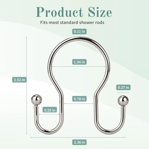 Goowin Shower Curtain Hooks, 12 Pcs Shower Curtain Rings, Stainless Steel Shower Curtain Hangers, Metal Shower Curtain Hooks Rings Rust Proof, Minimalist Shower Hooks for Shower Curtain, Nickel