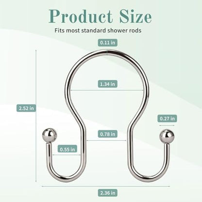Goowin Shower Curtain Hooks, 12 Pcs Shower Curtain Rings, Stainless Steel Shower Curtain Hangers, Metal Shower Curtain Hooks Rings Rust Proof, Minimalist Shower Hooks for Shower Curtain, Nickel