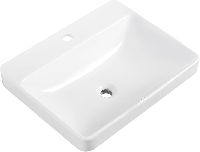Vessel Sink 23"x18" Semi Recessed Bathroom Sink Drop-in White Bathroom Sink Porcelain Ceramic Modern Rectangular Sinks Drop-in Vanity Sinks with Overflow for Bathrooms