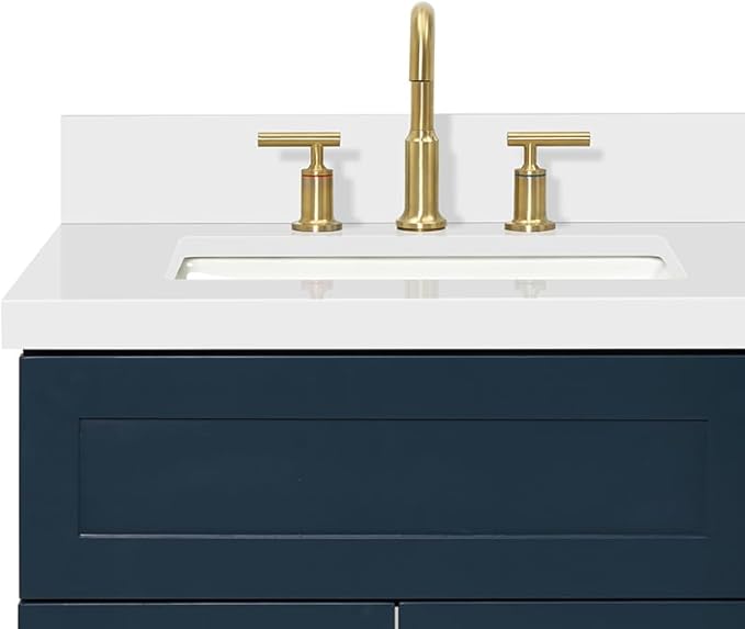 ARIEL Hamlet 60-inch Bathroom Vanity with Sink,Solid Wood, 1.5-inch Pure White Quartz Countertop, Double Rectangular Porcelain Sink, 4 Soft Closing Doors, 3 Dovetail Drawers, Midnight Blue