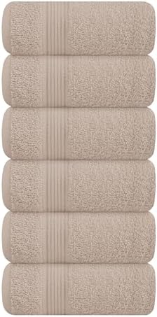 Belizzi Home Ultra Soft Cotton 6 -Piece Hand Towel Set 16x24, Ideal for use in Bathroom, Kitchen, Gym, Spa - Compact, Eco-Friendly, Lightweight - Multi Purpose Hand Towels - Tan