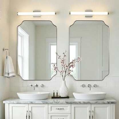 MIRRORART 24x36'' Chrome Bathroom Mirrors for Wall | Scalloped Wall Mirror