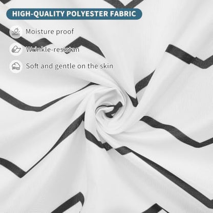 Modern Black and White Wavy Striped Shower Curtain, 72" W x 72" L