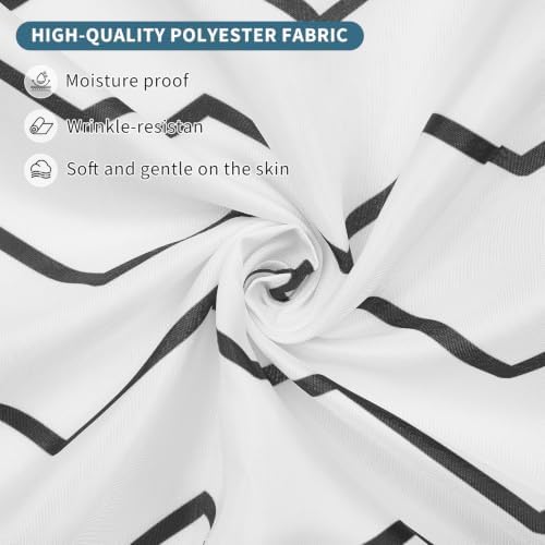 Modern Black and White Wavy Striped Shower Curtain, 72" W x 96" L