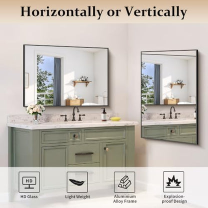 COFENY 30x42 Black Bathroom Mirror, Rectangle Vanity Mirrors for Over Sink