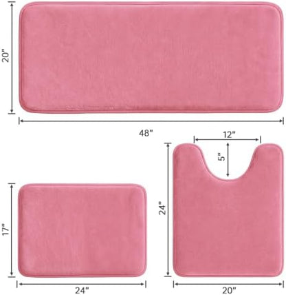 HUXMEYSON 3-Piece Memory Foam Bathroom Rug Set, Pink