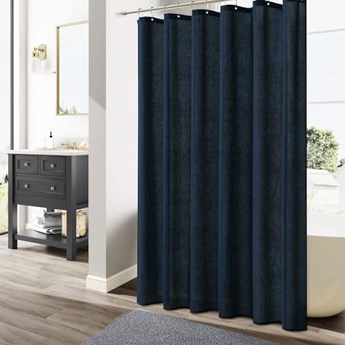 Naturoom Linen Shower Curtain 72 Inch Long for Bathroom Navy Blue 1 Panel