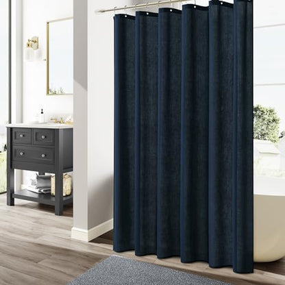 Naturoom Linen Shower Curtain 72 Inch Long for Bathroom Navy Blue 1 Panel