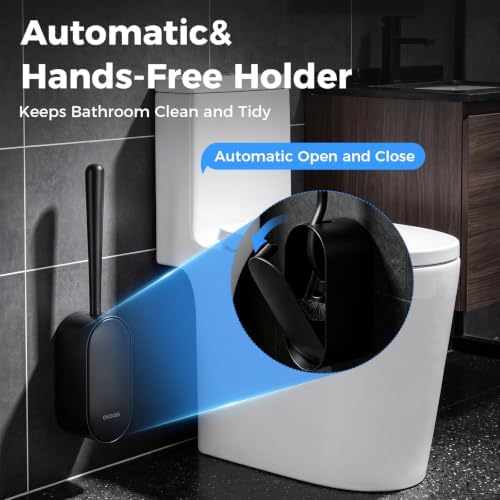 Toilet Bowl Brush and Holder, OSCIOSS Toilet Brush Set with Ergonomic Design, Compact Size, Durable Bristles, RV Toilet Brushes & Holders for Dead Corner Clean (Black, 2pack)