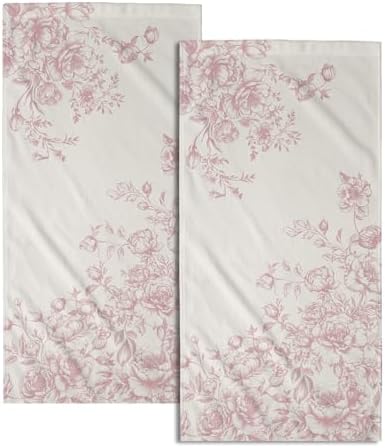 Vintage Flowers Hand Towels Set of 2, Spring Pastel Pink Floral Absorbent Dish Towel Tea Towels for Farmhouse Bathroom Kitchen Cooking Baking Cleaning and Party Decor 14x28 Inch