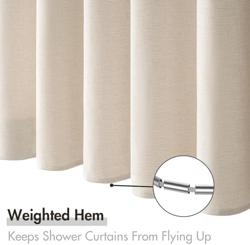 MIULEE W60*L84 Extra Long Linen Shower Curtain Cream Beige 10 Metal Hooks