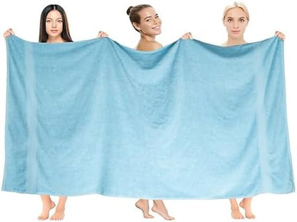 HILLFAIR 100% Cotton 2 Pc XXL Oversized Bath Towel Set 40"x 80"- Ocean Blue