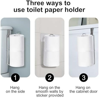 Bathroom Toilet Paper Holder with Storage Extra 2 Rolls, Over the Tank Toilet Paper Holder Wall Mount, Small Restroom Organizer, Adhesive RV Tissue Storage, Stainless Steel, Silver, 1PC