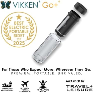 VIKKEN® Go+ Portable Travel Bidet Rechargeable, 300ml+250ml Classic | Handheld personal hygiene water jet, men and women; 3 pressure modes, long-press stop; 2 bottles, carry bag