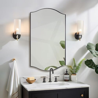 ANDY STAR Rectangle Scalloped Mirror, 24"x40" Matte Black Bathroom Mirror in SUS304 Stainless Steel Metal Frame, Irregular Vanity Mirror with Unique Arched Top Design