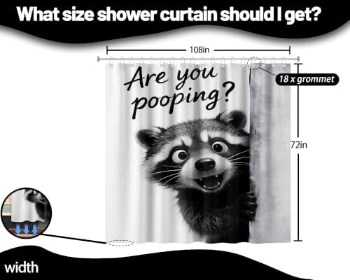 Extra Long Shower Curtain Grey Raccoon Clawfoot Tub, 108 x 72 in