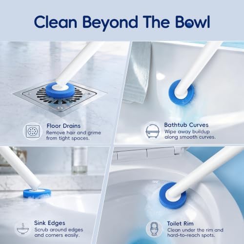Toilet Bowl Cleaning Wand, Disposable Toilet Brush Kit with Replacement Heads and Press Button Handle (42 Refills)