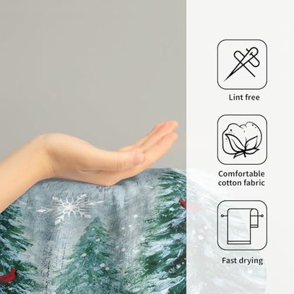 Winter Christmas Trees Hand Towels Set of 2, 28x14 Inch Nature Green Forest Mountain Birds Decorative Fingertip Towel Soft Absorbent Dish Cloths for Guest Gym Yoga Home Decor