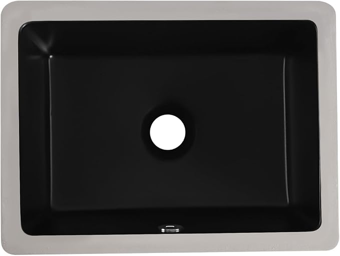 Undermount Bathroom Sink 16 Inch Black Rectangular with Overflow | Small Porcelain Ceramic Matte Black Vanity Basin (15.7"x11.8")
