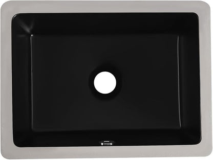 Undermount Bathroom Sink 16 Inch Black Rectangular with Overflow | Small Porcelain Ceramic Matte Black Vanity Basin (15.7"x11.8")