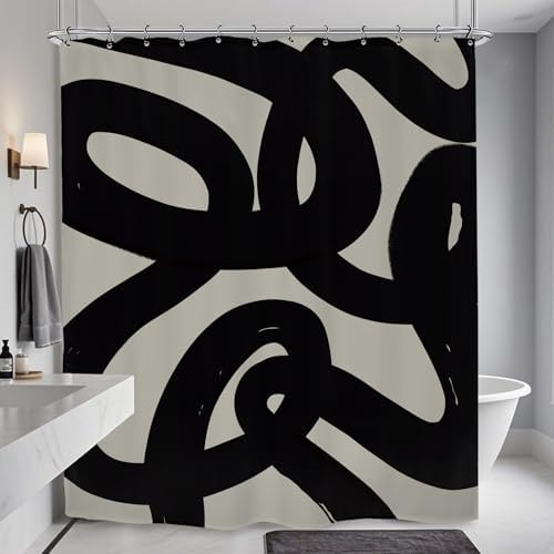 Abstract Black Minimalist Modern Neutral Line Geometric Shower Curtain