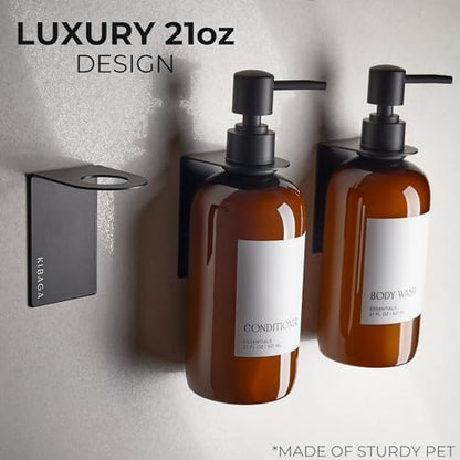 Stylish Shampoo & Conditioner Dispenser Set of 3 - Wall Mount, Drill Free