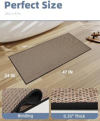 PADOOR Non-Slip Bath-Mats, Rubber-Backing Braided Absorbent Mats, Machine Washable Thin Bath Rugs Fit Under Door, Quick Dry for Bathroom Floor, 24x47 Black