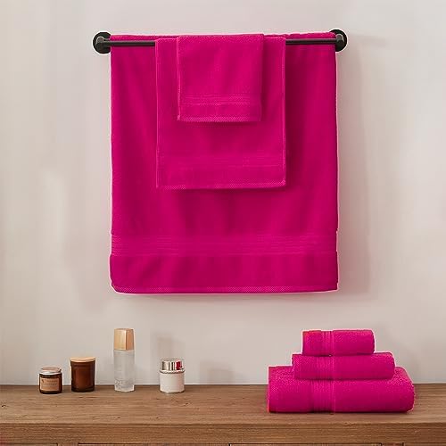 COZYART Luxury Bath Towel Set 6 Pcs, Hot Pink 100% Turkish Cotton 650 GSM