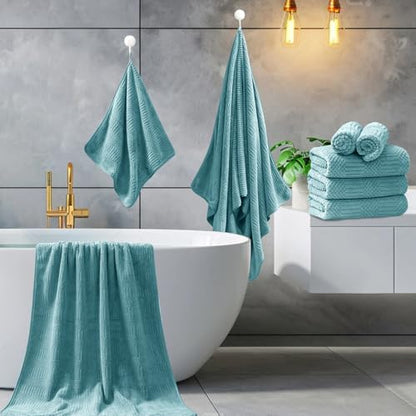8 Piece Bath Towel Set-2 Oversized Bath Sheets(35"x70"),2 Hand Towels,4 Washcloths-Extra Large Microfiber Towel Sets,Less Lint Highly Absorbent & Quick Dry Bath Towels for Bathroom Gym Pool,Turquoise