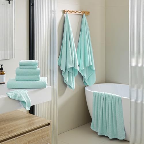 Hailea Luxury Bath Towels Set - 12 Piece (4 Large Bath Towels,4 Hand Towels,4 Washcloths), 100% Microfiber,Extra Absorbent Super Soft & Quick Dry,Complete Family Pack for Bathroom Gym Pool,Mint Green